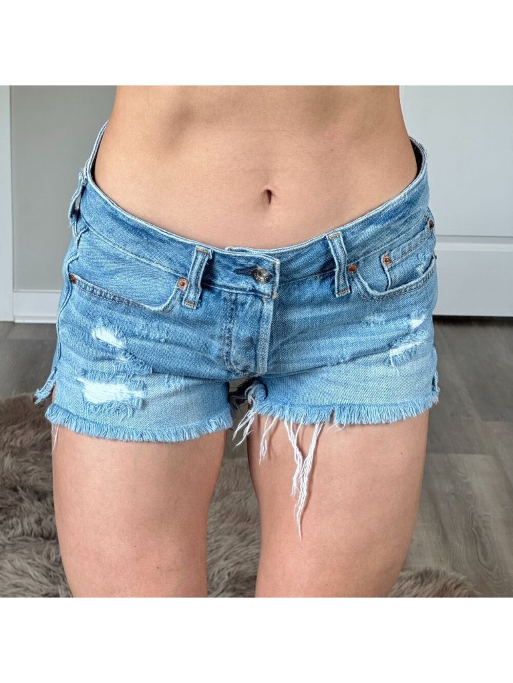 Y2K 2000s Abercrombie Fitch Low Rise Mini Denim Shorts Womens 27 Distressed